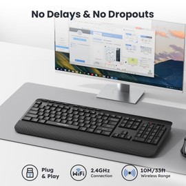 TECKNET Ergonomic Wireless Keyboard for Laptop, 2.4G USB Silent Computer Keyboard with Comfortable Palm Rest & Adjustable Feet Stand for Desktop, PC, Notebook, Surface and Windows, Full Size Layout