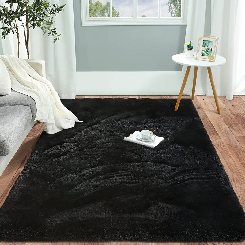 Alfombra De Salón Peluda Súper Suave De 160cm120cm Negro