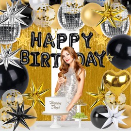 MCPINKY 96PCS Black Spike Balloons, Black Star Balloons Cone Balloons Magic Starburst Balloons Spiky Balloons for Bachelorette Party Birthday Wedding Decor