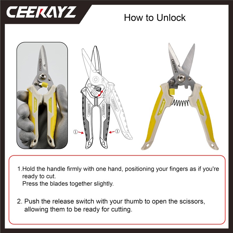 CEERAYZ 185mm Notch Scissors All Purpose Heavy Duty, Garden Shears,