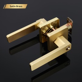 LOQRON Square Keyed Entry Door Lever, Brushed Gold Door Handles, Heavy Duty Door Lever with Keys and Lock Gold Door Handle Reversible Door Handle for Right/Left Handed Entrance Front Door Bedroom