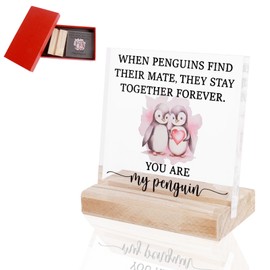 Valentines Gifts for Her Him, Cute Penguin Valentines Day Gifts, Romantic Acrylic Plaques Valentine's Day Gift with Stand for Couple, Wife, Husband, Loved One (Clear)