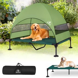 Elevated Outdoor Dog Bed with Canopy, Raised Dog Cot with Stable Adjustable Feet, Dog Camping Bed with Larger Shade, Lifted Dog Tent Bed with Canopy for Outside Camping, Backyard, Patio & Beach