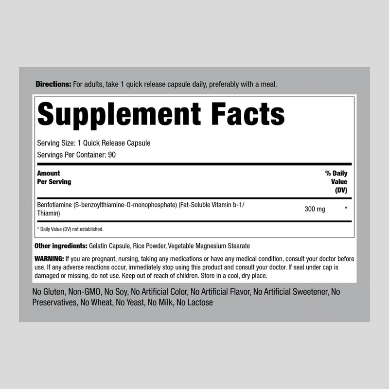 Piping Rock Benfotiamine 300mg | 90 Capsules | Fat Soluble
