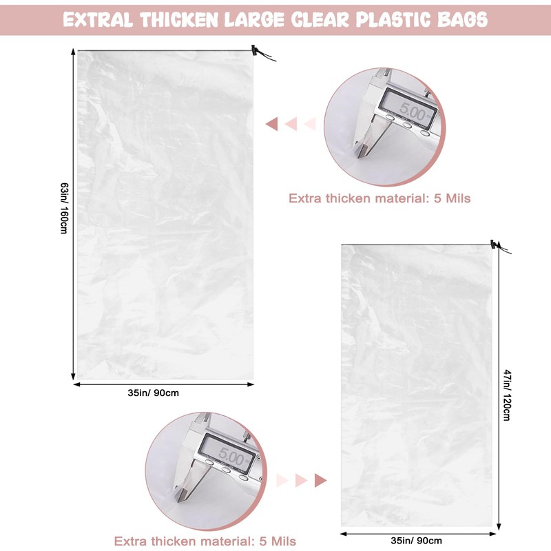 6 Pack Extra Large Clear Drawstring Plastic Storage Bags, 5