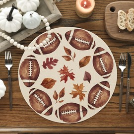 Artoid Mode Football Rugby Leaves Round Fall Placemats Set of 4, 14 Inch Round Table Mats for Dining Decoration