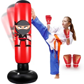 Punching Bag for Kids,63 Inch Kids Inflatable Punching Bag with Gloves,Free Standing Boxing Bag for Practicing Karate Taekwondo, De-Stress Boxing Bag,Birthday Gifts for Kids