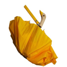 Speduckk Cute Yellow Umbrella With Duck Head Wooden Handle Three Folding UV Protection Sun and Rain Umbrellas for Children Women