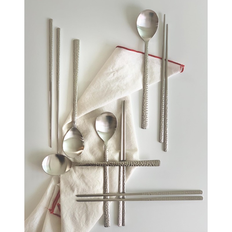 cozymomdeco Korean Made Silver Glossy Hammered Stainless Steel Korean Spoon