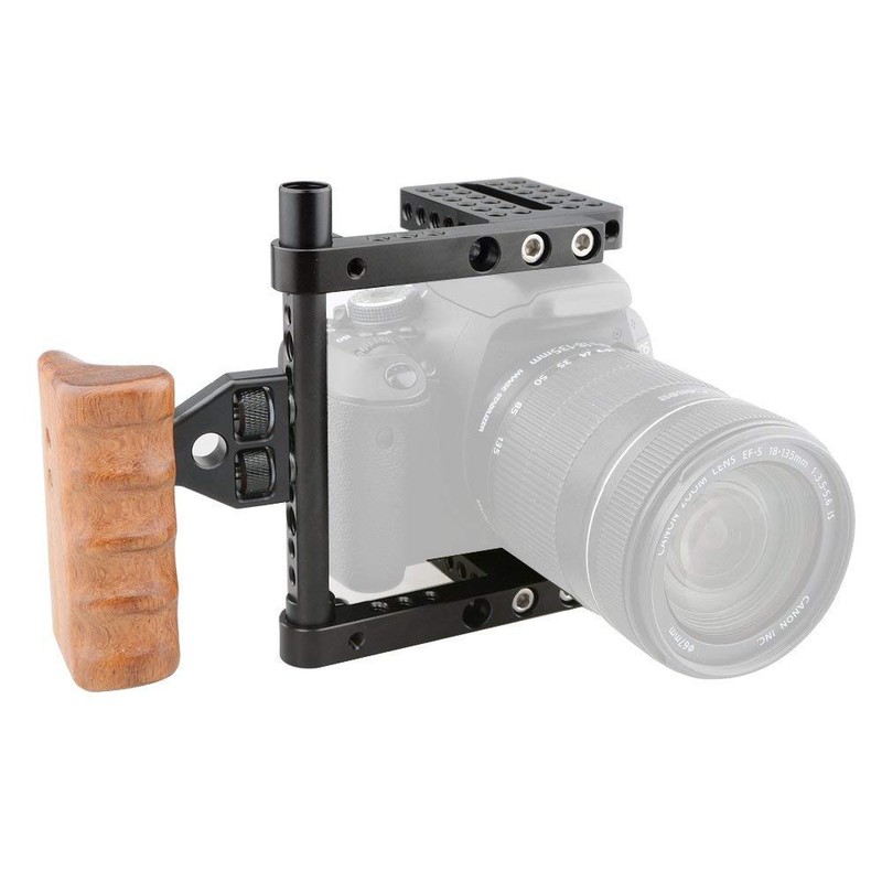 camvate DSLR Camera Cage Aluminum Alloy Wood Handle with Grip