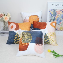 QUALKNOY Set of 4 Velvet Cushion Covers 45x45 cm, Burnt Orange Abstract Art Modern Decorative Throw Pillow Cases 18x18 inches for Living Room Sofa Garden Outdoor Courtyard Decor Pillowcases