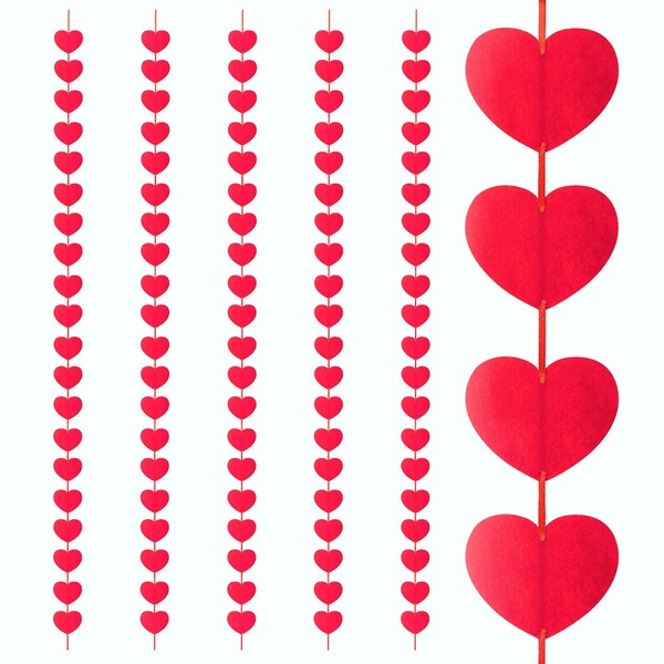 Valentines Day Decorations for Home Decor – 120 Pre-Assembled Red Hearts Felt Garlands Hanging Decoration for Valentine's Day Wedding Anniversary Happy Engagement Party Birthday Window Kissing Prop