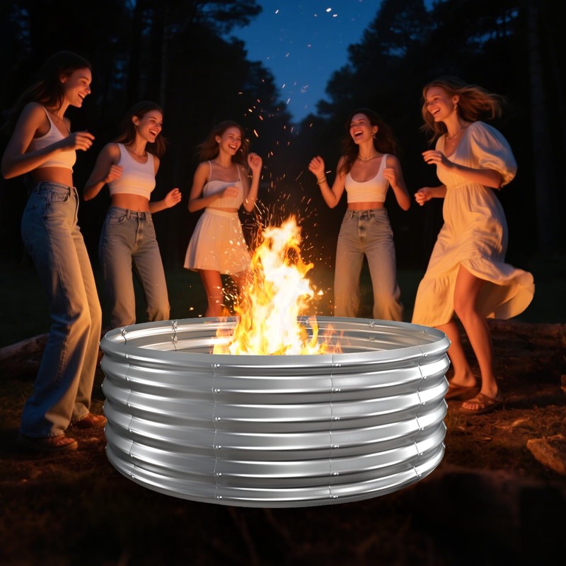 Camp Fire Ring Pit, Large Round Galvanized Steel Fire Pit,