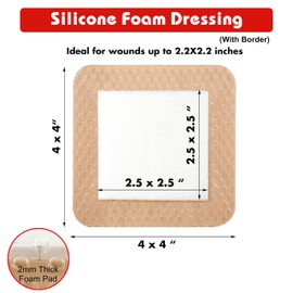 FRESINIDER Silicone Foam Dressing with Adhesive Border – Wound Dressing Bandage – Silicone Foam Pad – Pack of 20 – 4 x 4 Inches Large Waterproof Bandages – Self Adhesive Wound Care and Dressings