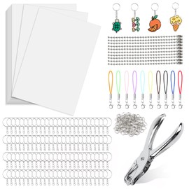 VMUTGA 246 Pieces Shrink Film Set, 25 Sheets Shrink Paper Translucent Shrink Film Craft Set with Hole Punch Key Ring Bead Chain Lobster Clasp for DIY Crafts Decorations