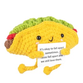 A AIFAMY Funny Positive Coffee, Emotional Crochet Doll, Cute Crochet Potato Partner Toy with Positive Card Cheer Up Funny Gag Gifts for Best Friend Birthday Women Teacher Fall（Taco