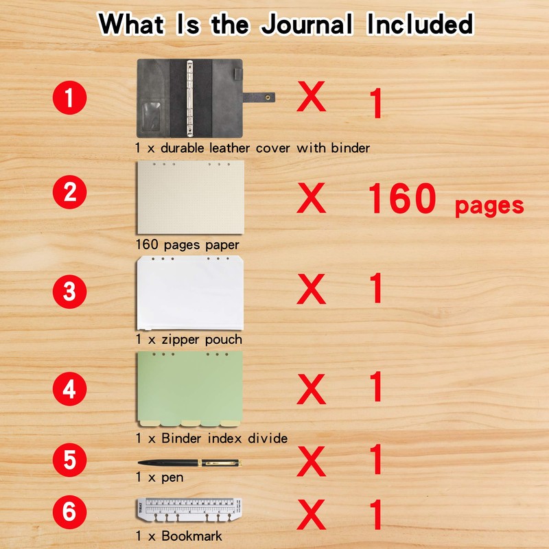 Wonderpool Leather Refillable Notebook Ring Binder A5 Diary – Dotted