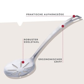 Fackelmann Essential Stainless Steel Strainer Spoon - Ideal for Dumplings, Vegetables & Spaetzle, with Hanging Loop, Dishwasher Safe