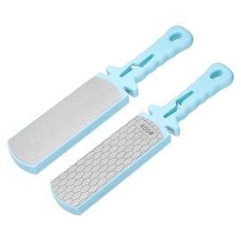 sourcing map 2pcs Hand Sharpening Stone Whetstone, 400/1000 Grits 2 Side Diamond Large Sharpener 5 in 1 Multi Use Handheld Sharpen Tools with Ceramic and Tungsten Steel Scissor Slots