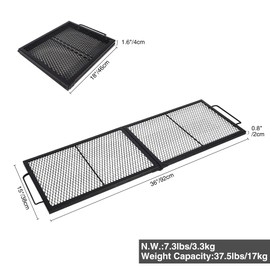 Lineslife Rectangle Fire Pit Cooking Grill Grate, Heavy Duty Outdoor Rectangle Campfire BBQ Grill with Handles, Camping Cookware and Accessory, 36 Inch