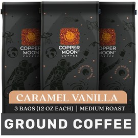 Copper Moon Ground Coffee, Caramel Vanilla Blend, Medium Roast, 3 Bags (12 oz. Each)
