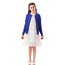 SMILING PINKER Girls School Cardigan Long Sleeve Pearl Button Down Uniform Schoolwear Cardigans (Royal Blue,10-11 Years)