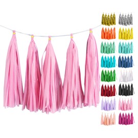 Pink Tassel Garland 20 Pcs, Tissue Paper Tassels Garland Banner for Party Birthday Wedding Decoration Baby Shower Table Decor