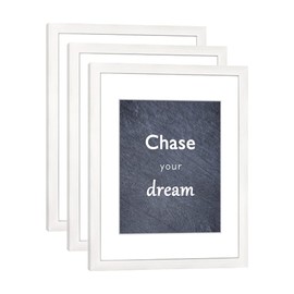 DEKWINN 11x14 Picture Frame Set of 3 with Real Glass for Pictures 8x10 with Mat or 11x14 Without Mat, Wall or Tabletop Gallery Photo Frames in White