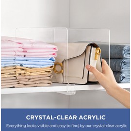 HBlife 10 Pack Clear Shelf Dividers, Vertical Purse Organizer for Closet Perfect for Sweater, Shirts, Handbags in Bedroom and Kitchen, Adjustable Acrylic Bookshelf for Organization