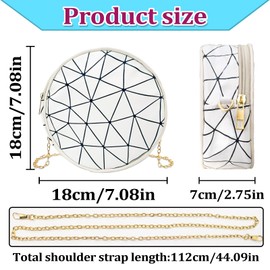 FuninCrea Cross Body Bag Women with Removable Chain, Circular Crossbody Bags for Women, Small Handbags Women Crossbody Phone Bag Leather Waterproof Shoulder Bag Women with Zipper (White)