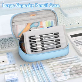 FINPAC Pencil Case, Large Capacity Pen Pencil Box Marker Holder, Folio Marker and Pen Pouch Office Stationery Organizer for Senior Women Lady (Blue)