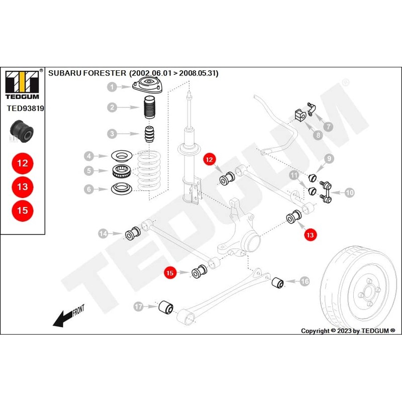 TEDGUM Rear, front, rear, outside, inner bearing bushing, suspension arm