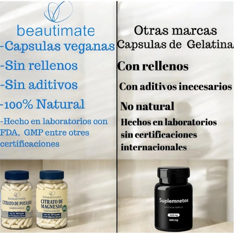 Pack Citrato Magnesio Potasio 100cáps Alta Absorción Natural Vegano Beautimate