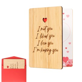 Anniversary Card for Husband Wife Anniversary Card for Him Her Bamboo Valentine's Day Cards for Girlfriend Boyfriend Wooden Greeting Card with Envelope Valentines Birthday Card for Couple