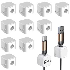 Organizador de Cables Magnético de 12 Piezas, Organizador de Cables, Asegura y Esconde los Cables en el Escritorio, para Montar en la Pared del Coche Escritorio Mesilla de Noche (Blanco)