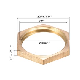 sourcing map G3/4 Lock Nut, Hex Brass Female Locknut for Plumbing 4pcs