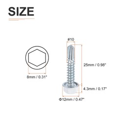 DTGN #10x1" Hex Washer Head Self Drilling Screws - 100Pack - Good for Metal - Carbon Steel Self Tapping Metal Sheet Screws - White