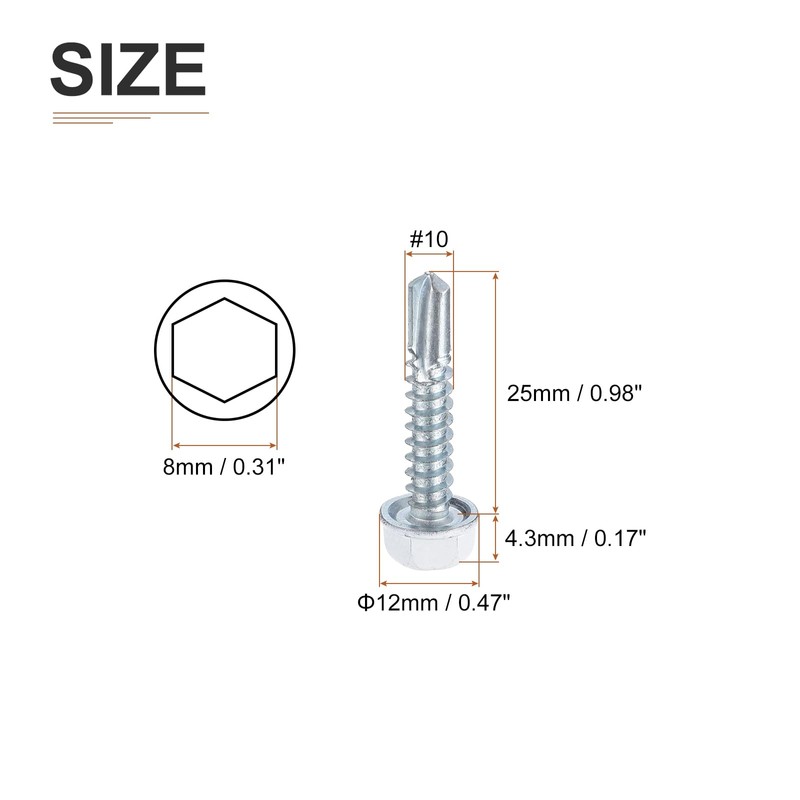 DTGN #10x1" Hex Washer Head Self Drilling Screws - 100Pack