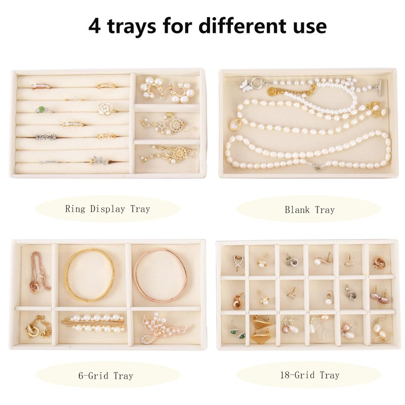 Cecijelry Jewelry Organizer Trays for Drawer, Stackable Velvet 8in Jewelry