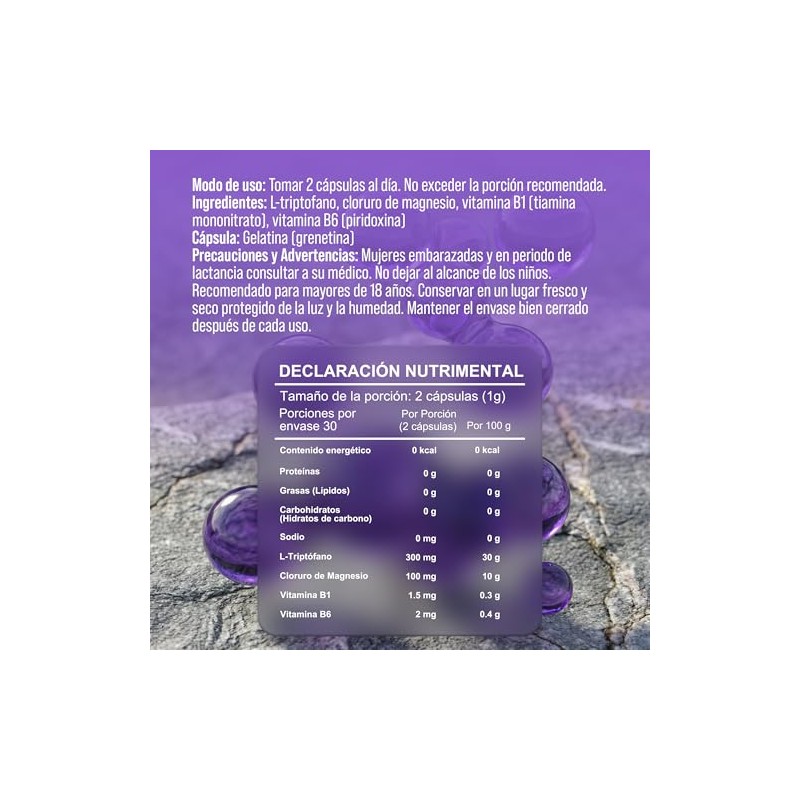 L Triptofano Magnesio B1 B6 60 Capsulas Tawr Elements -