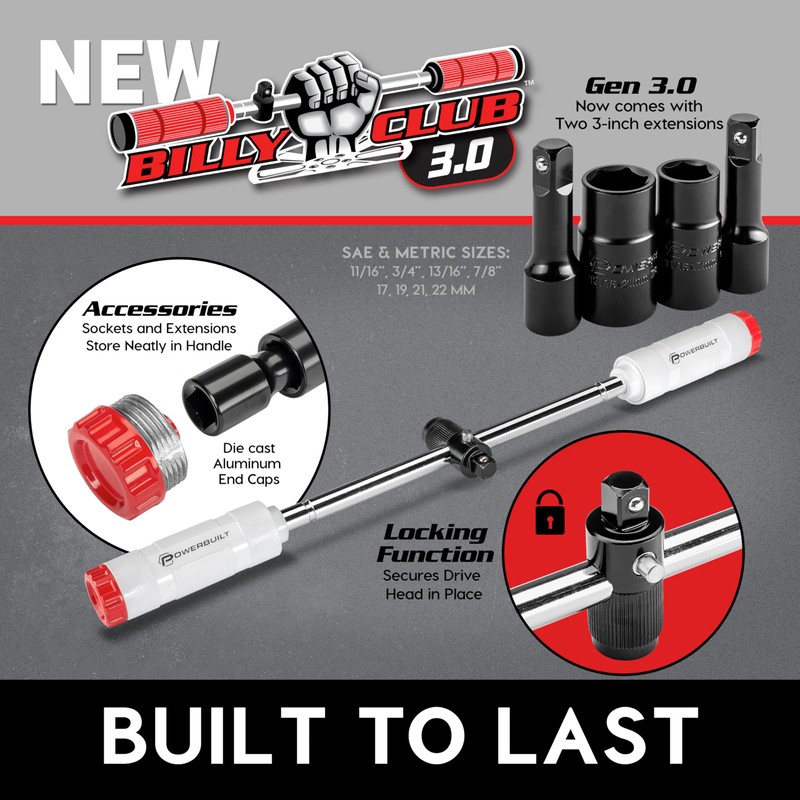 Powerbuilt Billy Club Universal Lug Wrench with Socket Storage, SAE