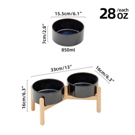 Havniva Ceramic Raised Dog Bowl with Stand for Small and Medium Breed Dog Dish Pet Food and Water Bowl (Double Bowl with Stand - Starry Sky, 6" D)