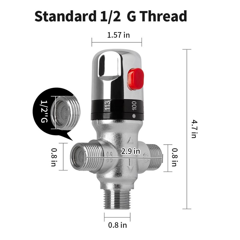 WiseWater Thermostatic Mixing Valve with 1/2 G Thread, Chrome Plated