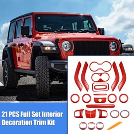 X AUTOHAUX 21pcs Full Set Interior Decoration Trim Kit for Jeep Wrangler JK JKU 2011-2018 2 Door 4-Door Steering Wheel Center Console Air Outlet Trim Door Handle Cover Red