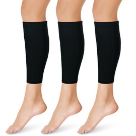 3 pares de mangas de compresión de pantorrilla para hombres y mujeres, calcetines de compresión sin pies para correr atleta y ciclismo, Negro -, Large