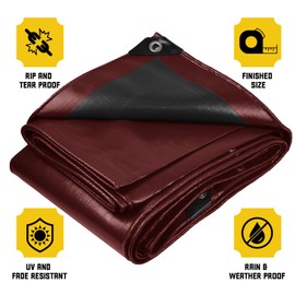 Core Tarps Extreme Heavy Duty 20 Mil Tarp Cover, Waterproof, UV Resistant, Rip and Tear Proof, Poly Tarpaulin with Reinforced Edges for Roof, Camping, Patio, Pool, Boat (Maroon/Black 24′ X 24′)