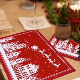 Arquiel Christmas Santa Deer Double Layer Placemats Set of 6, 33 cm x 48 cm Washable Heat Resistant Cloth Placemats, Non Slip Indoor Outdoor Table Place Mats for Dining Kitchen Party Decoration