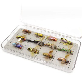 YZD Realistic Trout Hand Tie Fly Fishing Flies Collection Dry Wet Nymph Fly Assortment with Fly Box Lures Kits 12/16/18/22/36/48Pcs (Hornet Kit 12pcs)