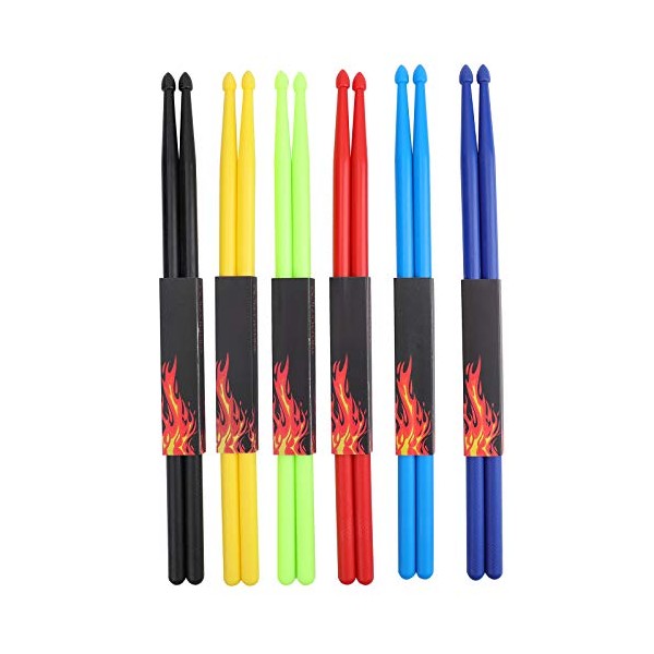 Suwimut 6 Pairs 5A Nylon Drum Sticks, Durable Non-slip Plastic