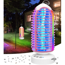 Bug Zapper Outdoor with Colorful Lighting and Auto-Sensing, 3 in 1 Cordless 4000mAh Battery Electric Fly Trap, Rechargeable Mosquito Zapper for Camping, Patios, Garden, Kitchen (1Pack-Pink)
